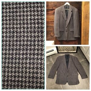Vintage Houndstooth Silk Blazer Checkered Suit Jacket Plaid Sports Coat 42R
